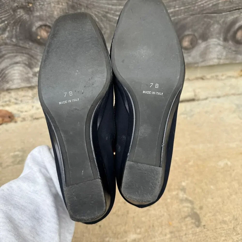 Rangoni Wedge Loafers Square Toe Vintage Italian Womens 7 B Navy Blue‎